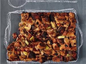 Cranberry-Pecan Bread Pudding with Bacon