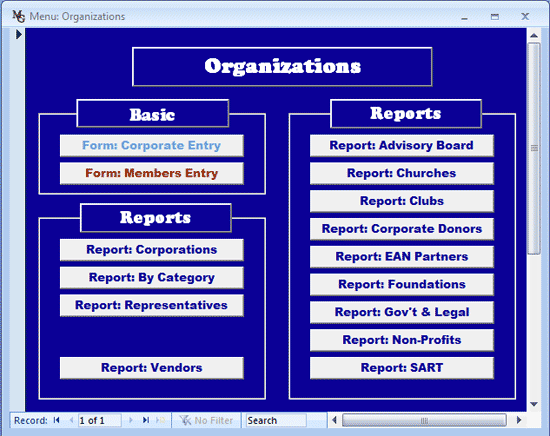 Organizations Menu